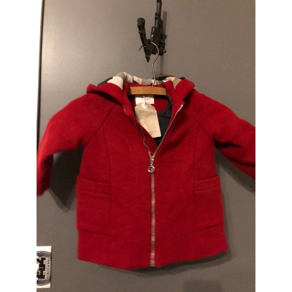 Zara baby girl size 2/3 2t 3t red hooded buffalo coat jacket